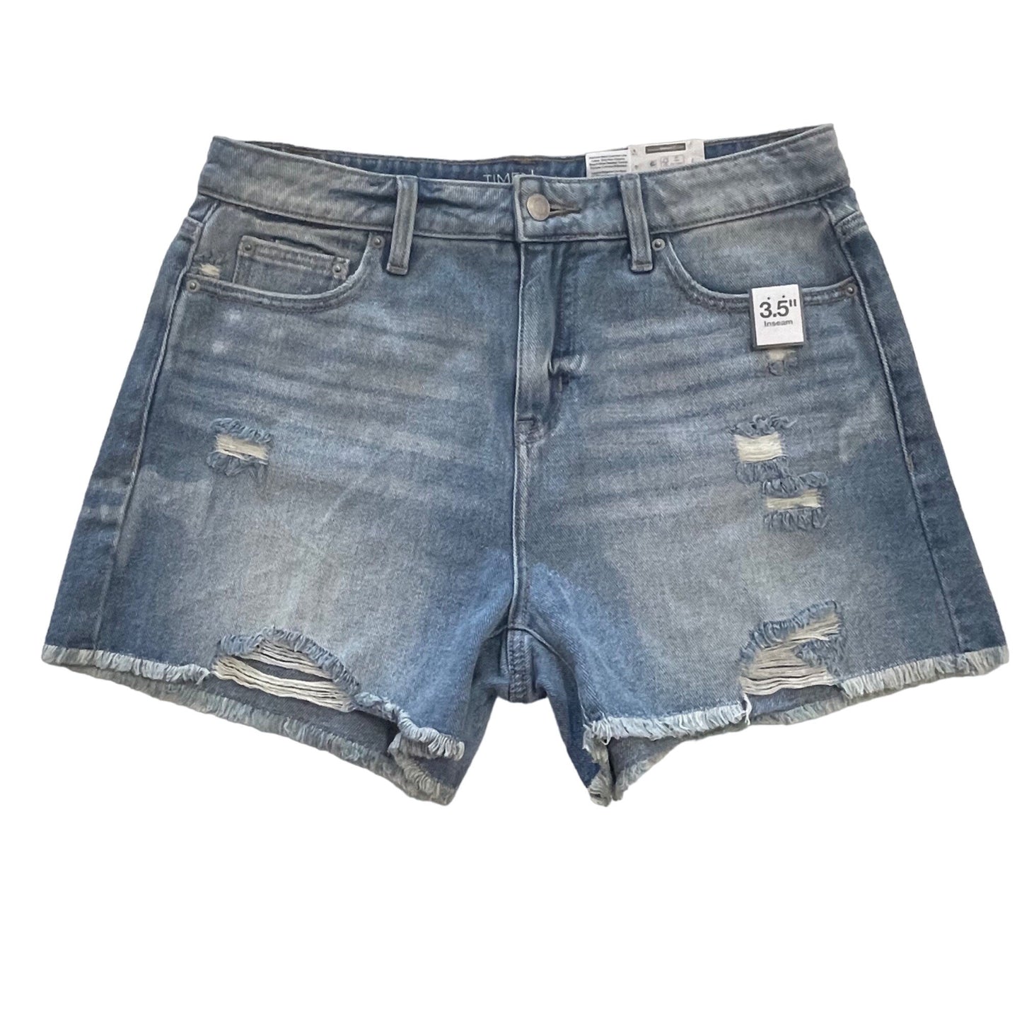 NWT Time and Tru 6 Blue Denim Shorts High Rise Distressed Raw Hem 3.5" Inseam