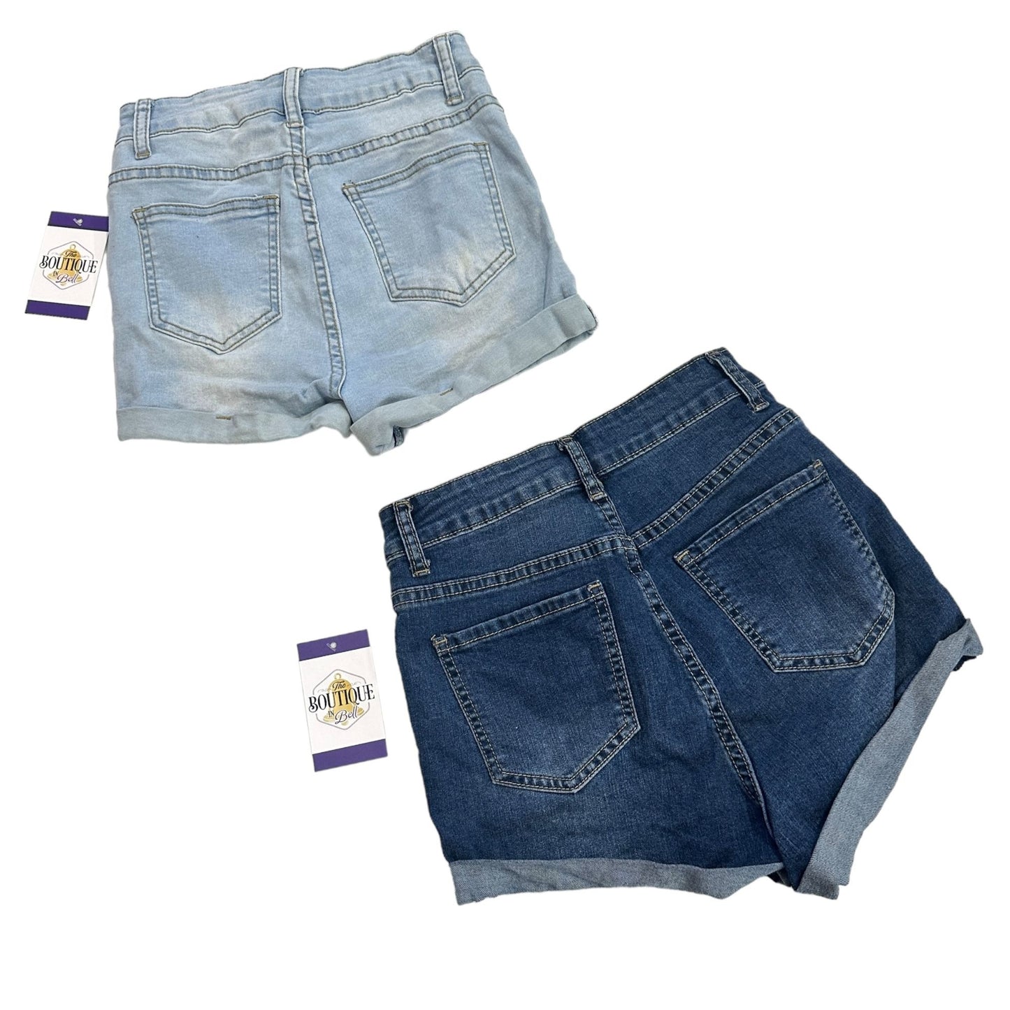 SHEIN Womens XS Blue Denim Jean Shorts High Rise Cuffed Stretch - Lot of 2