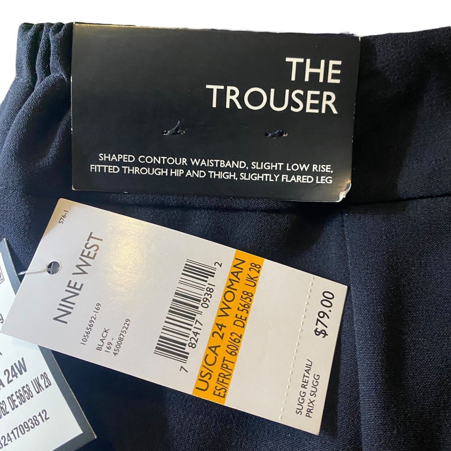 Nine West THE TROUSER Pant Black Low Rise Flared Leg Fitted 24W NWT