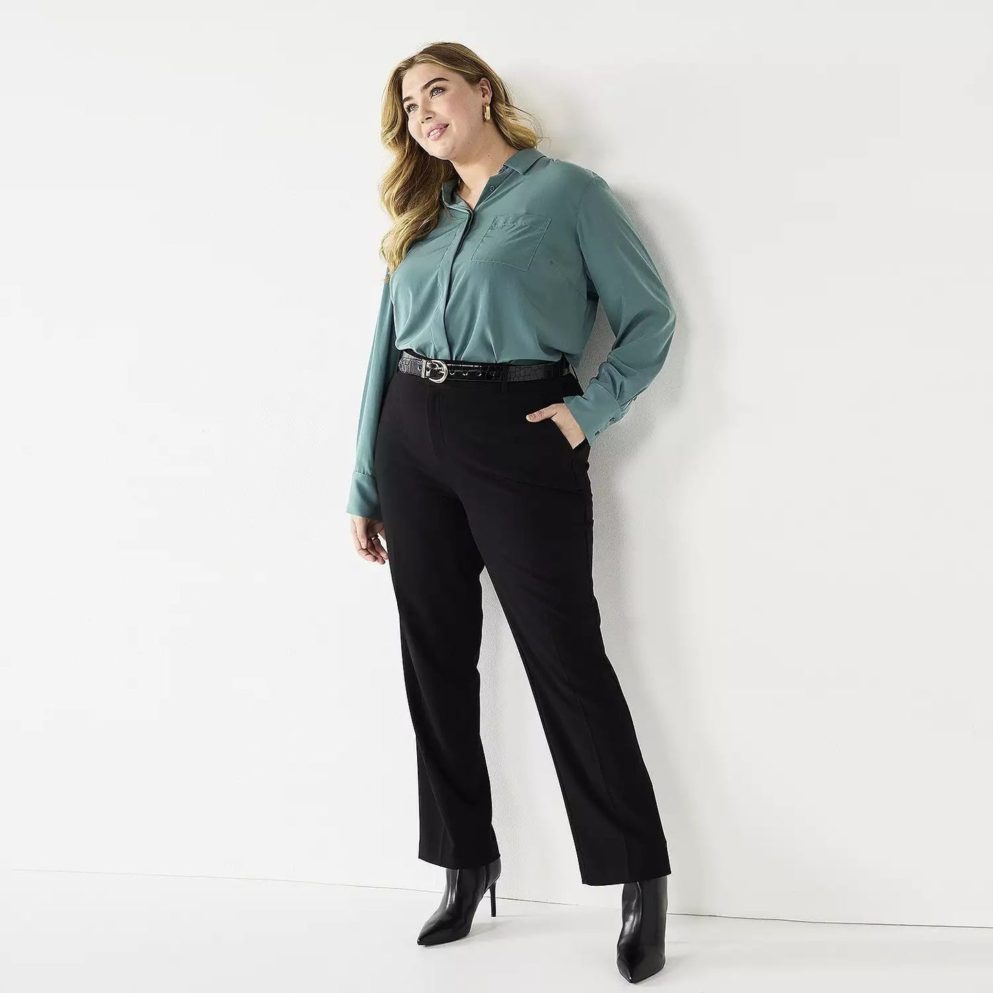 Nine West THE TROUSER Pant Black Low Rise Flared Leg Fitted 24W NWT