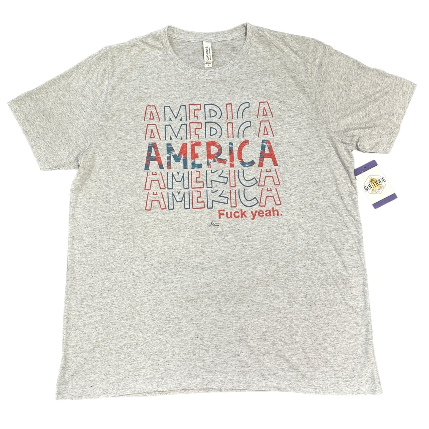 Canvas XL America F*ck Yeah Tshirt Gray Stacked Text Patriotic Short Sleeve USA