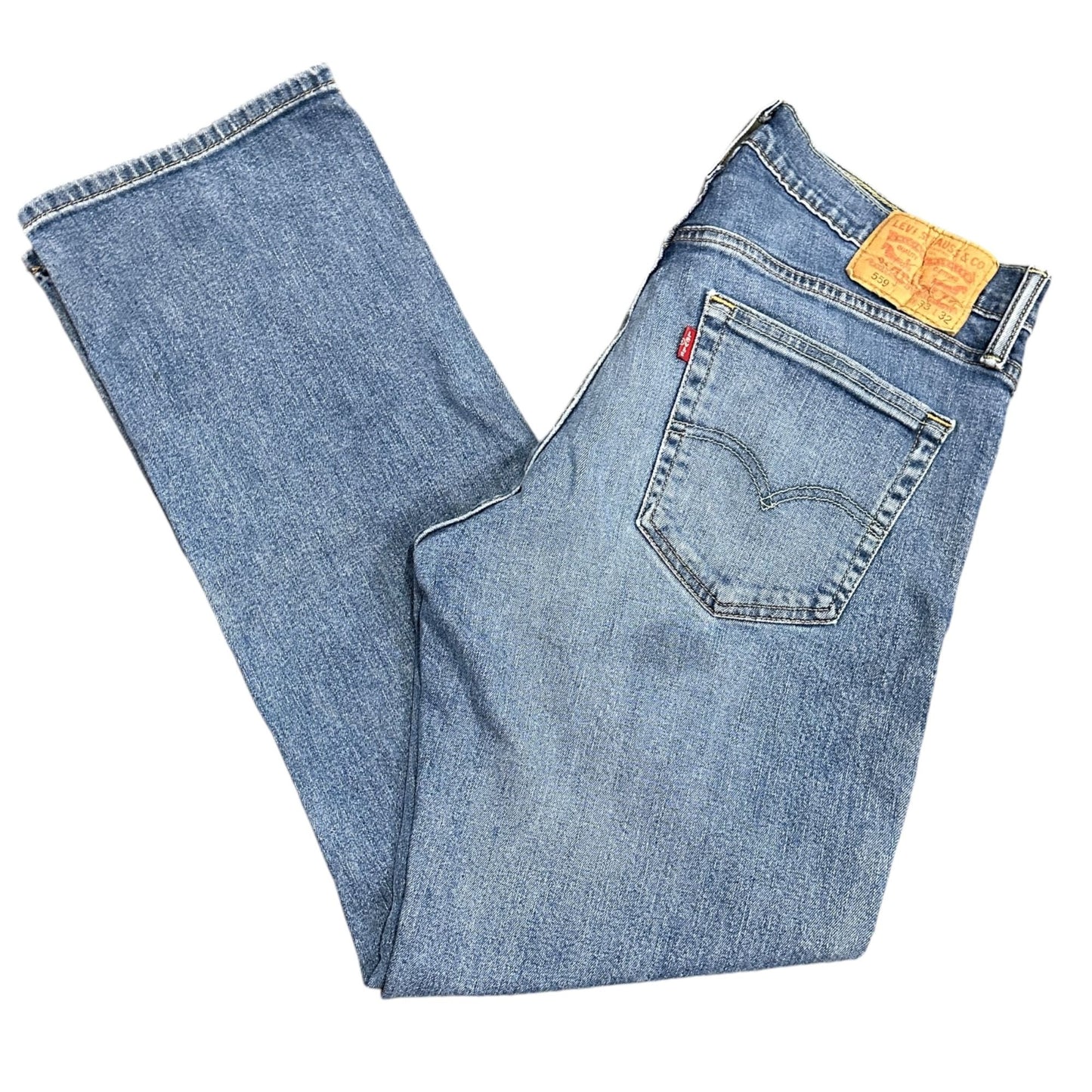 Levi Strauss 559 Straight Leg Blue Jeans Mens 33x32 Light Wash Denim 5 Pocket