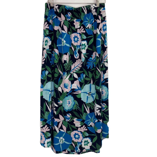 LOFT Maxi Skirt Jungle Floral Black Blue Pull On Modest Office Wear Feminine M