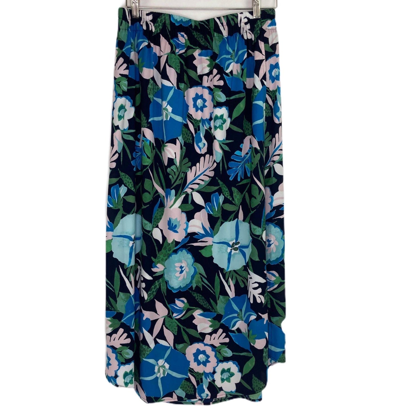 LOFT Maxi Skirt Jungle Floral Black Blue Pull On Modest Office Wear Feminine M