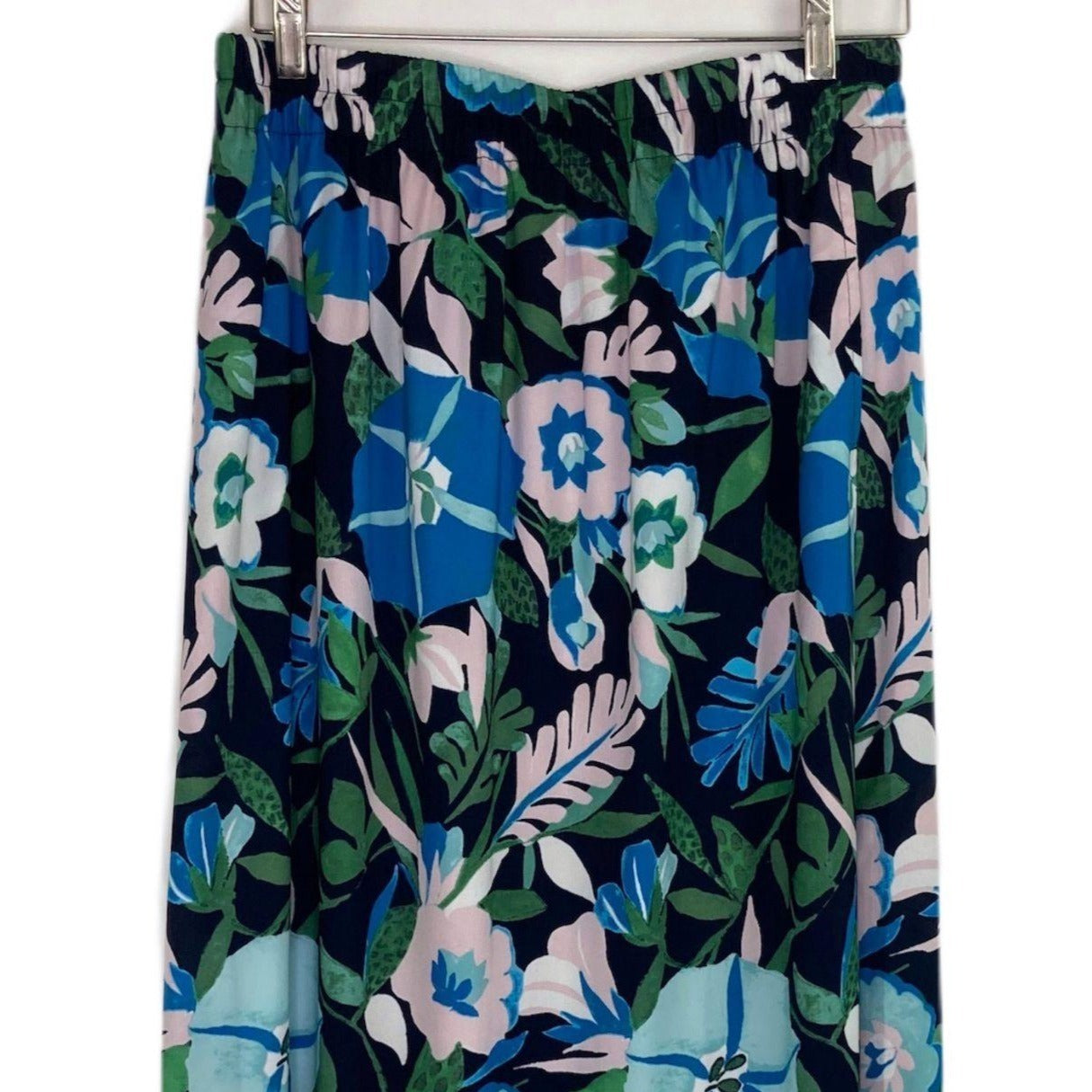 LOFT Maxi Skirt Jungle Floral Black Blue Pull On Modest Office Wear Feminine M