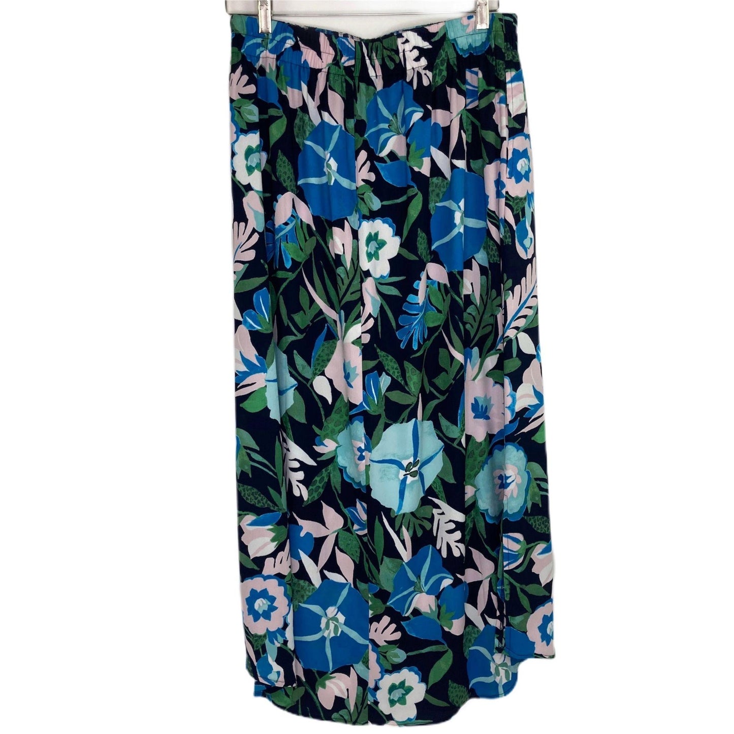 LOFT Maxi Skirt Jungle Floral Black Blue Pull On Modest Office Wear Feminine M