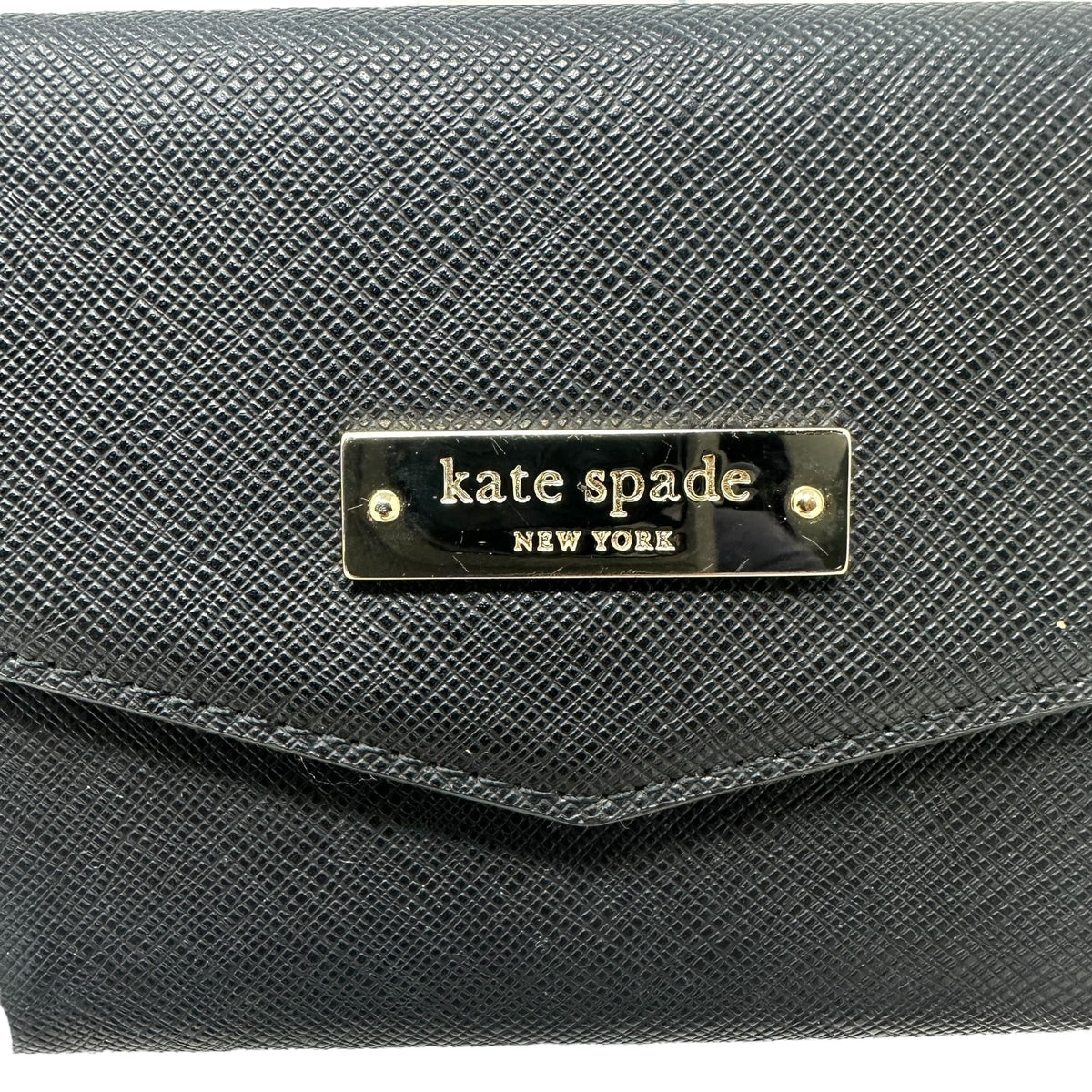 Kate Spade Black Saffiano Wristlet Wallet Gold Hardware Logo Designer Classic