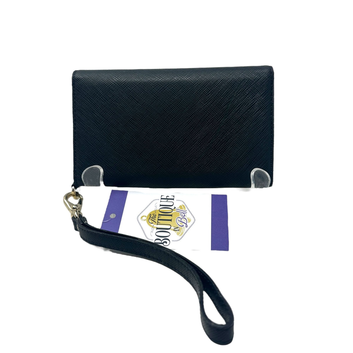 Kate Spade Black Saffiano Wristlet Wallet Gold Hardware Logo Designer Classic