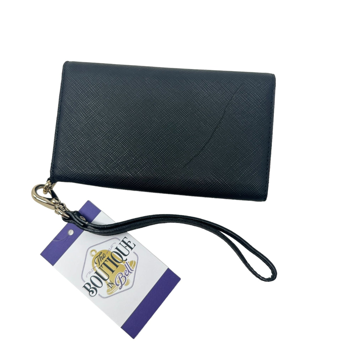 Kate Spade Black Saffiano Wristlet Wallet Gold Hardware Logo Designer Classic