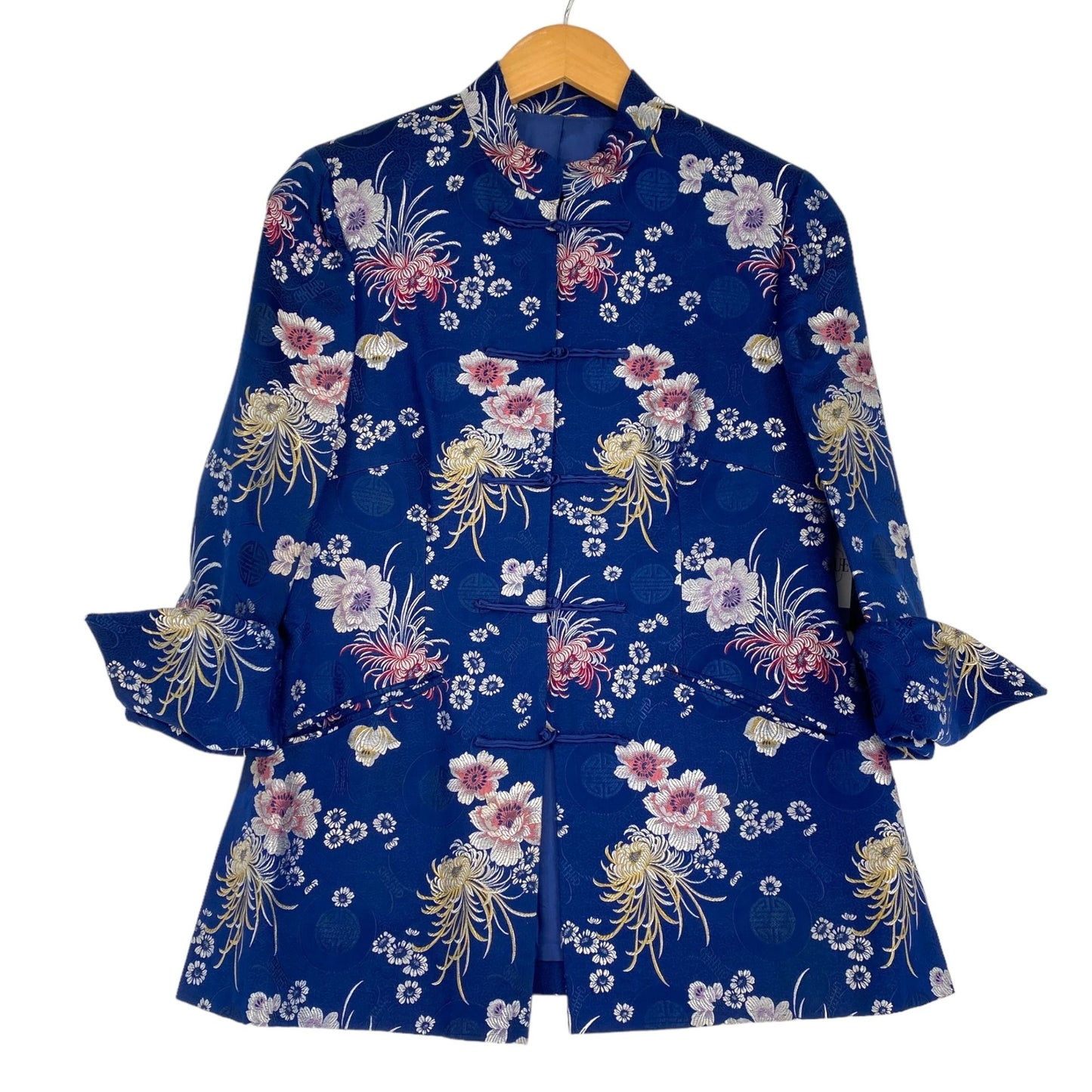 Vtg Chinese Floral Brocade Jacket Pete Fashions Blue Trad Oriental Hong Kong