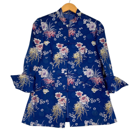 Vtg Chinese Floral Brocade Jacket Pete Fashions Blue Trad Oriental Hong Kong