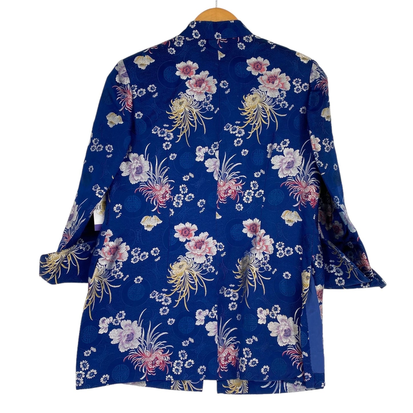 Vtg Chinese Floral Brocade Jacket Pete Fashions Blue Trad Oriental Hong Kong