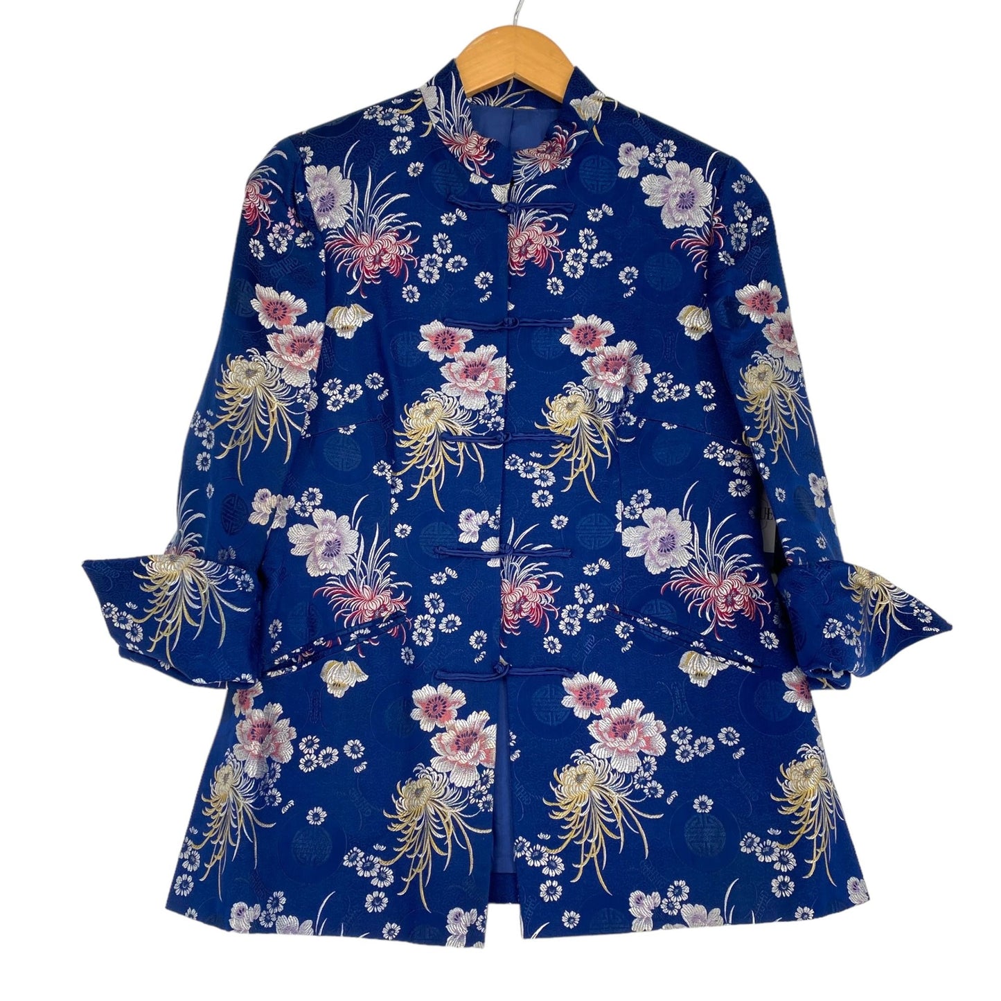 Vtg Chinese Floral Brocade Jacket Pete Fashions Blue Trad Oriental Hong Kong