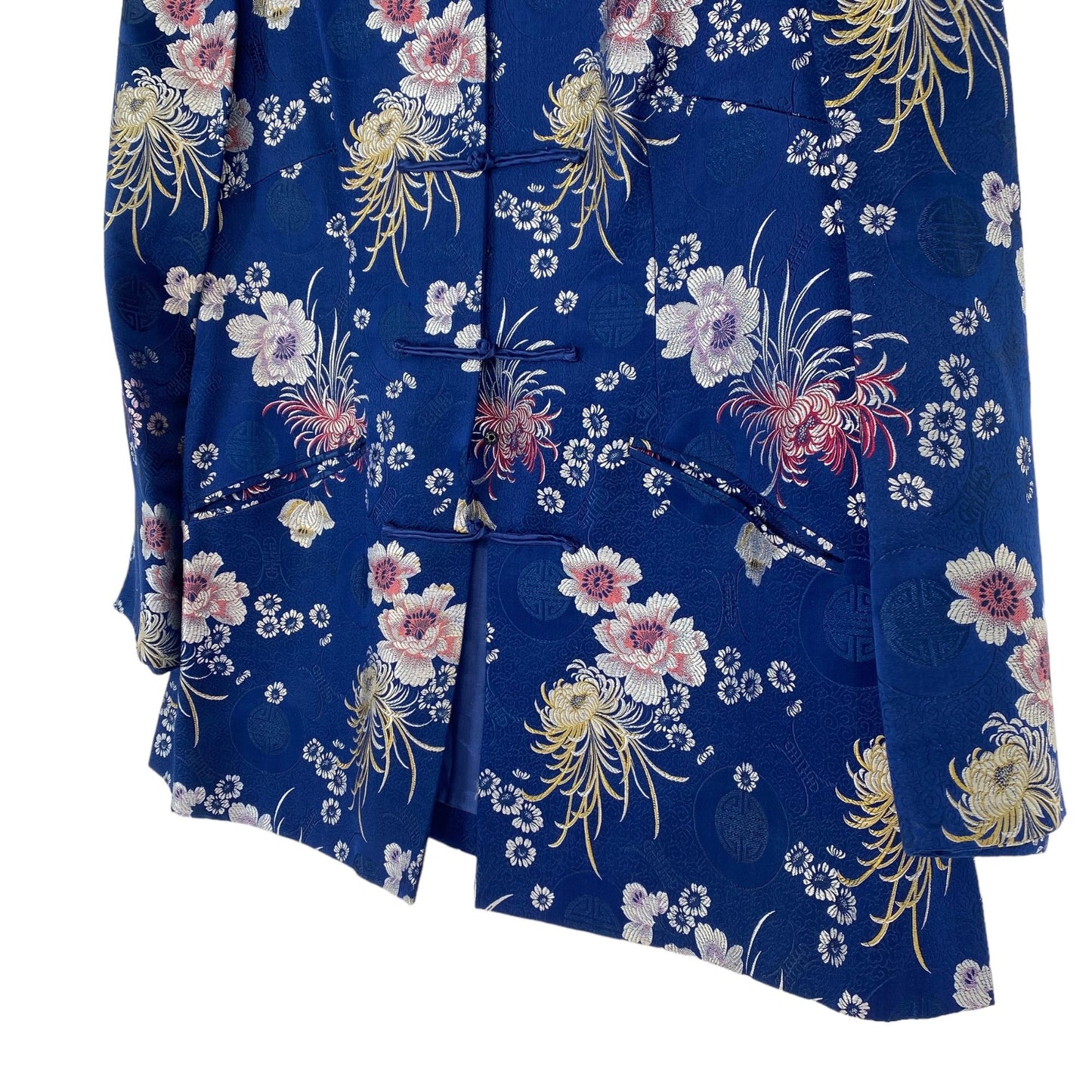 Vtg Chinese Floral Brocade Jacket Pete Fashions Blue Trad Oriental Hong Kong