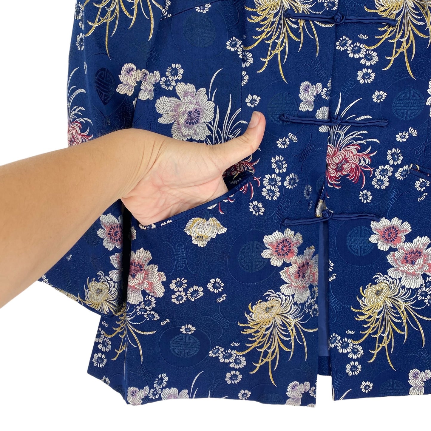 Vtg Chinese Floral Brocade Jacket Pete Fashions Blue Trad Oriental Hong Kong