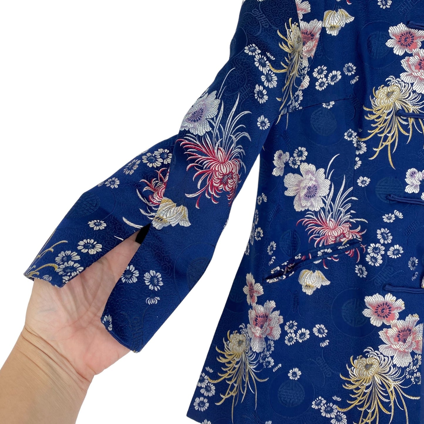 Vtg Chinese Floral Brocade Jacket Pete Fashions Blue Trad Oriental Hong Kong