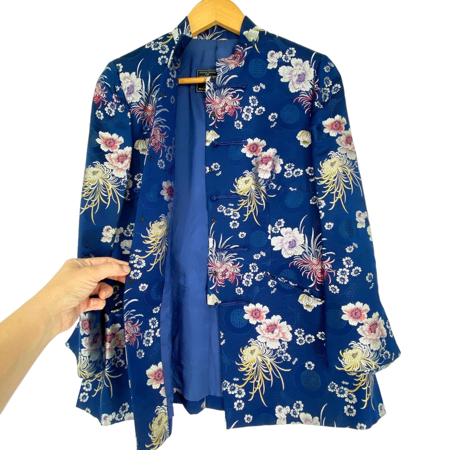Vtg Chinese Floral Brocade Jacket Pete Fashions Blue Trad Oriental Hong Kong