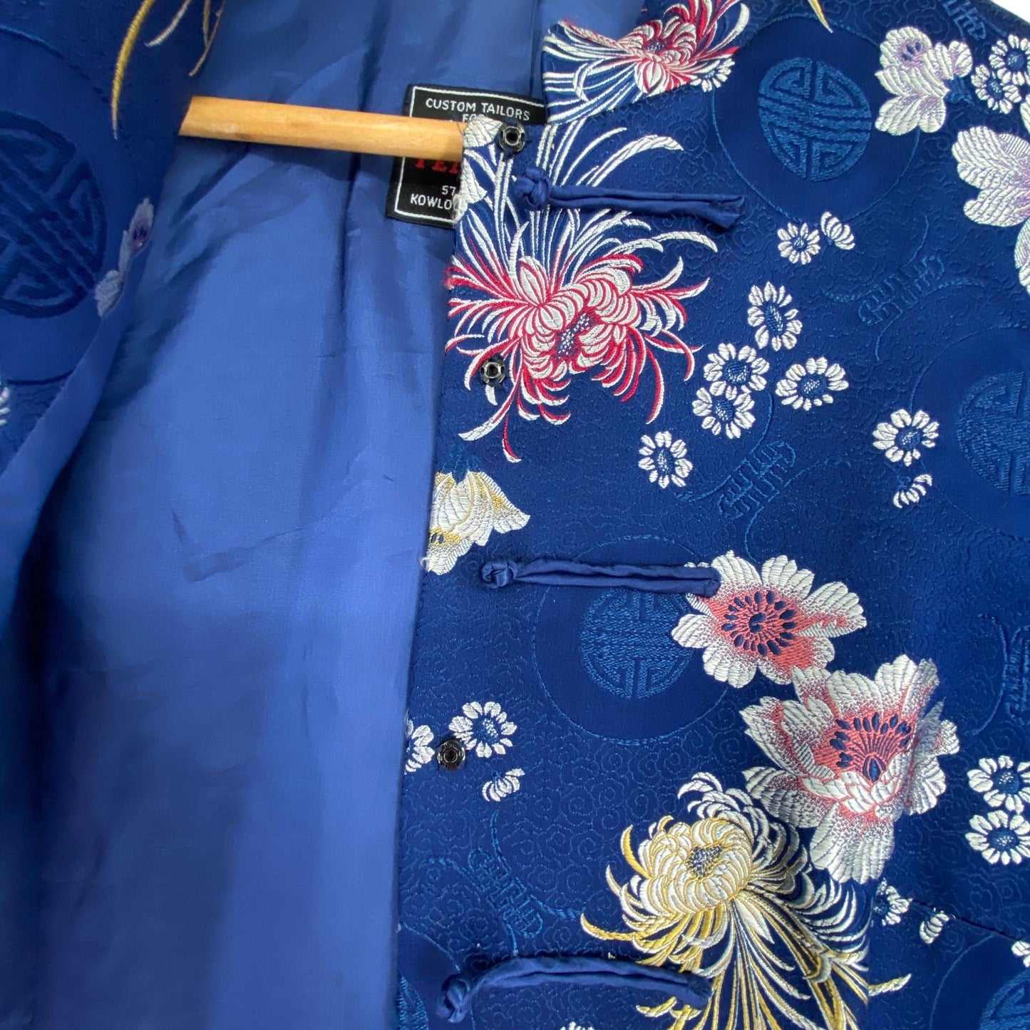 Vtg Chinese Floral Brocade Jacket Pete Fashions Blue Trad Oriental Hong Kong