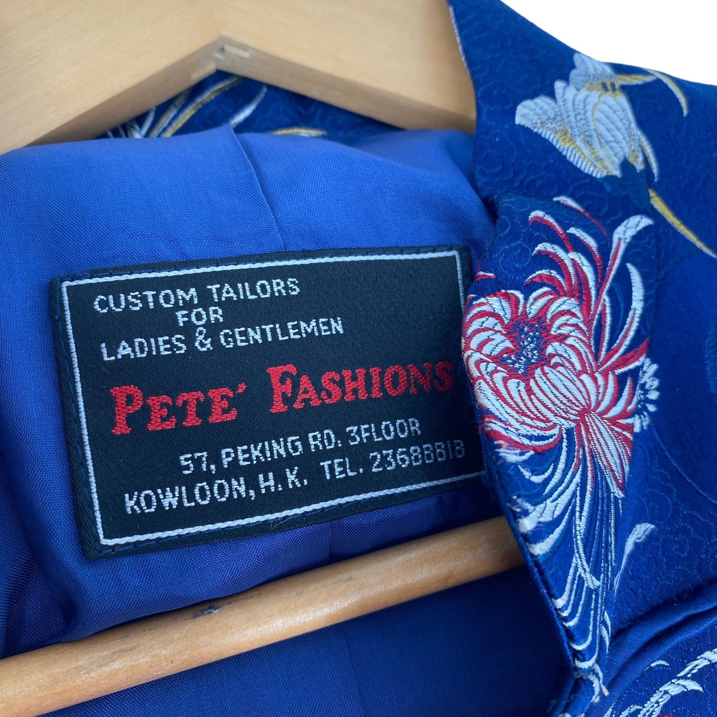Vtg Chinese Floral Brocade Jacket Pete Fashions Blue Trad Oriental Hong Kong