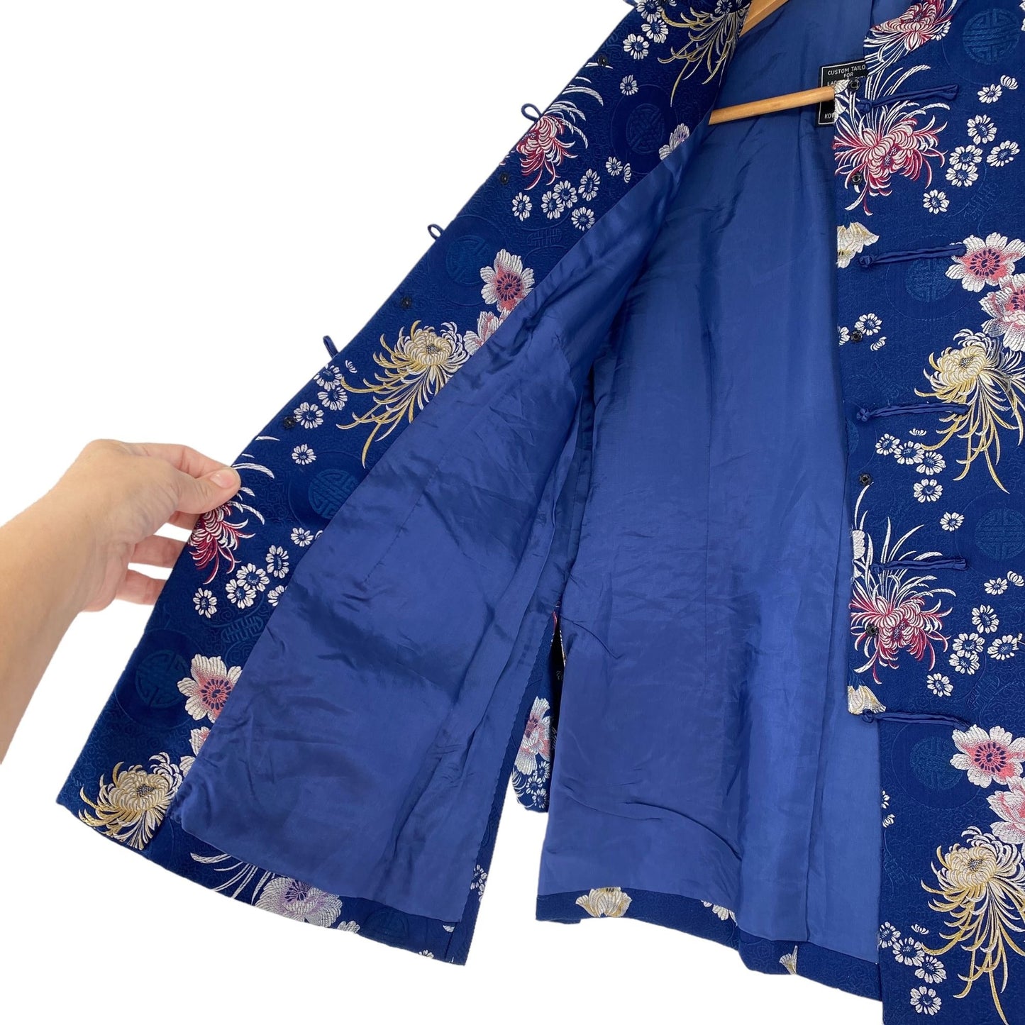 Vtg Chinese Floral Brocade Jacket Pete Fashions Blue Trad Oriental Hong Kong