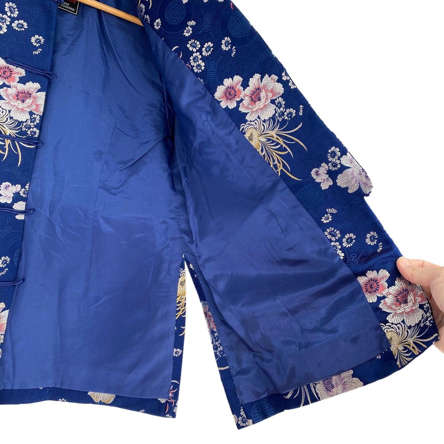 Vtg Chinese Floral Brocade Jacket Pete Fashions Blue Trad Oriental Hong Kong