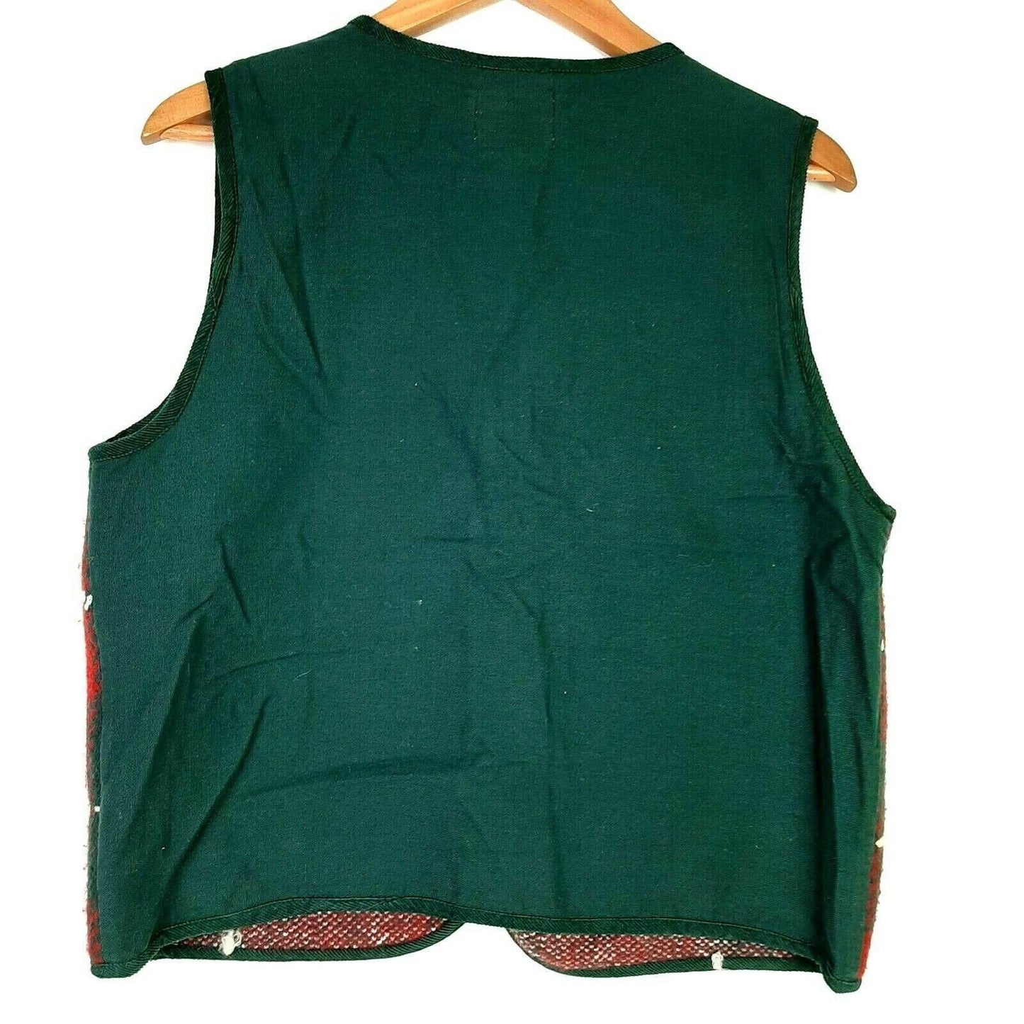 Vintage TanTrums M Christmas Vest Green Red Plaid Wool Blend Holiday Applique