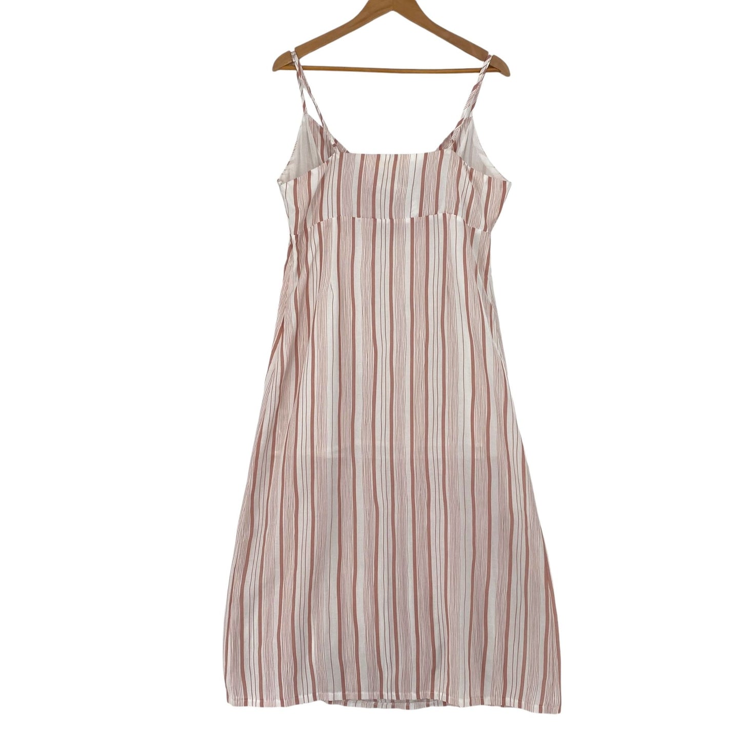 MorrisDay The Label L Pink Striped Midi Dress Spaghetti Strap Keyhole Tie Bust