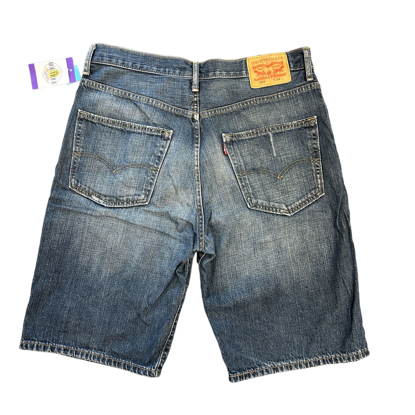 Levis 569 Mens 34 Blue Denim Jean Shorts Distressed Medium Wash 5 Pocket Jorts