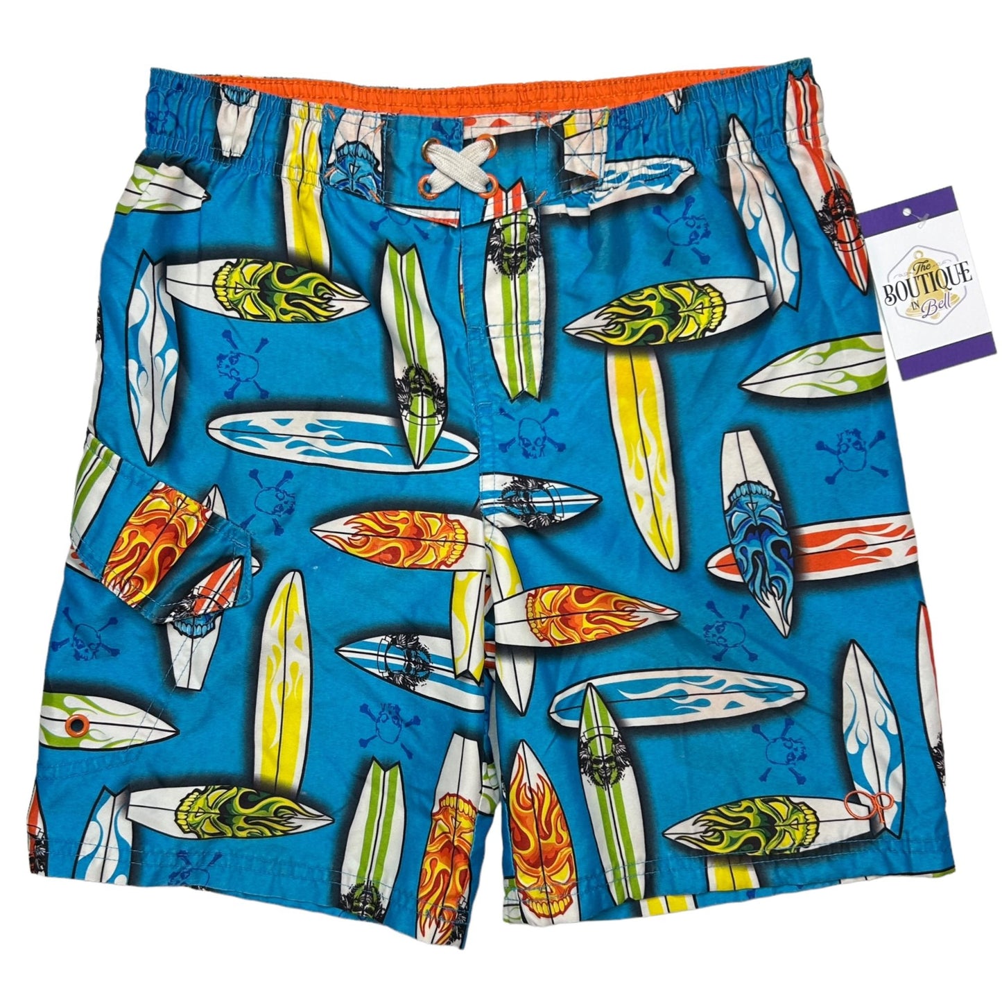 Ocean Pacific Boys M (8) Swim Trunks Board Shorts Drawstring Surfboard Skulls