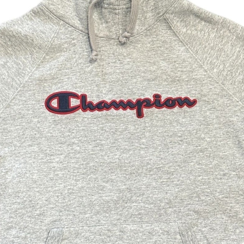 Champions S Grey Pullover Hoodie Kangaroo Pocket Applique Athletic Sweatshirt