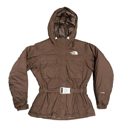 The North Face Hyvent Womens S Brown Jacket Belted Hooded Goose Down