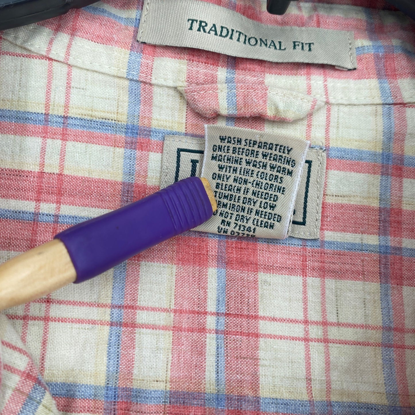 LL Bean Mens XL Plaid Shirt Button Front Pink Blue Beige Long Sleeve Pockets