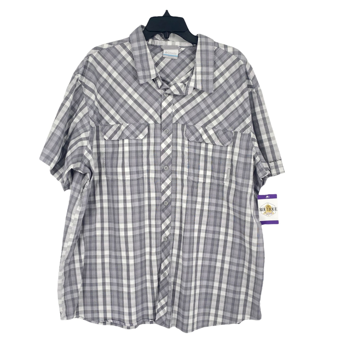 Columbia Mens 2XL Omni-wick Shirt Grey Plaid Short Sleeve Button Front Casual