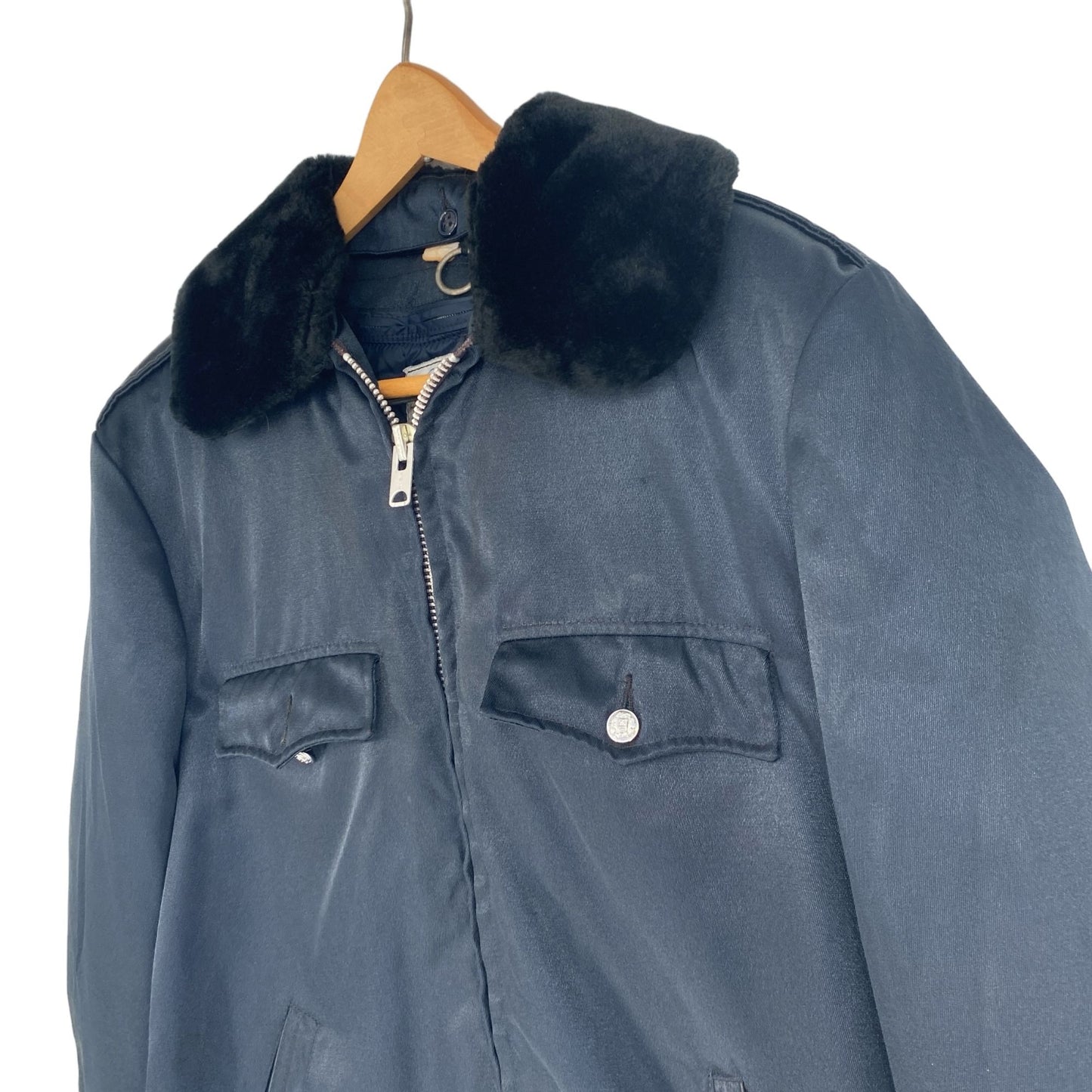 Vintage Tufnyl Blauer Blue 44R Police Jacket Weather Resistant Sherpa Collar