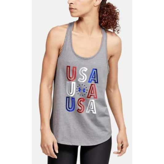 Under Armour Womens M UA Freedom USA Champ Gray Tank Shirt 1353985-036