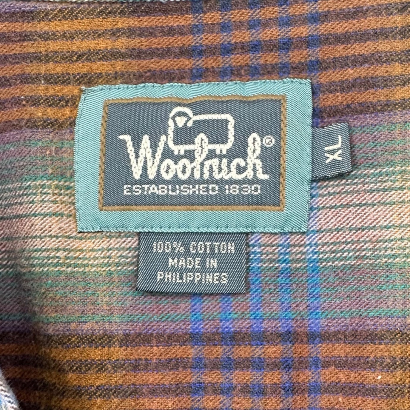 Woolrich XL Long Sleeve Light Flannel Button Front Blue Brown Plaid Front Pocket