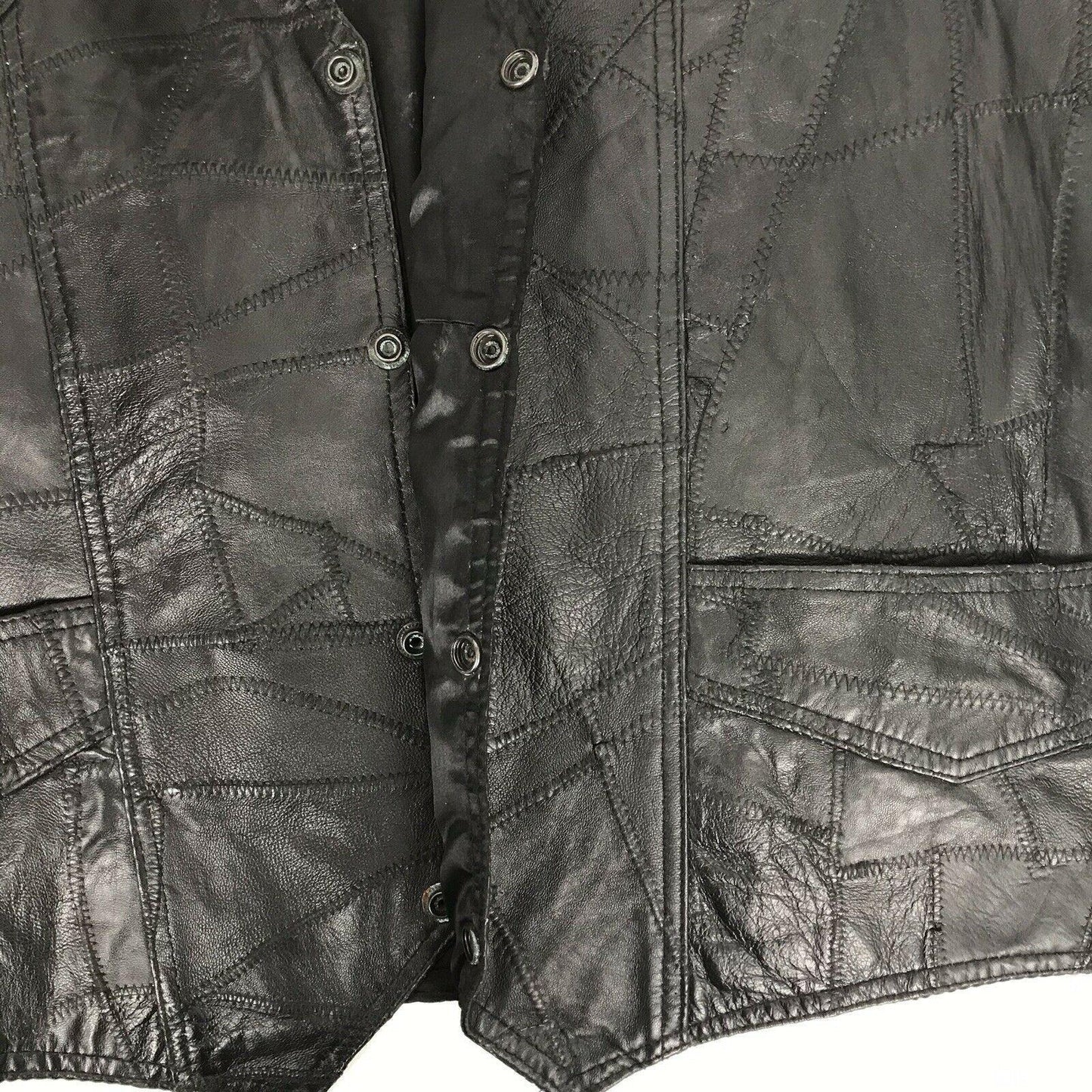 Vintage Leather Club Mens 54 Black Western Leather Vest Snap Front Classic