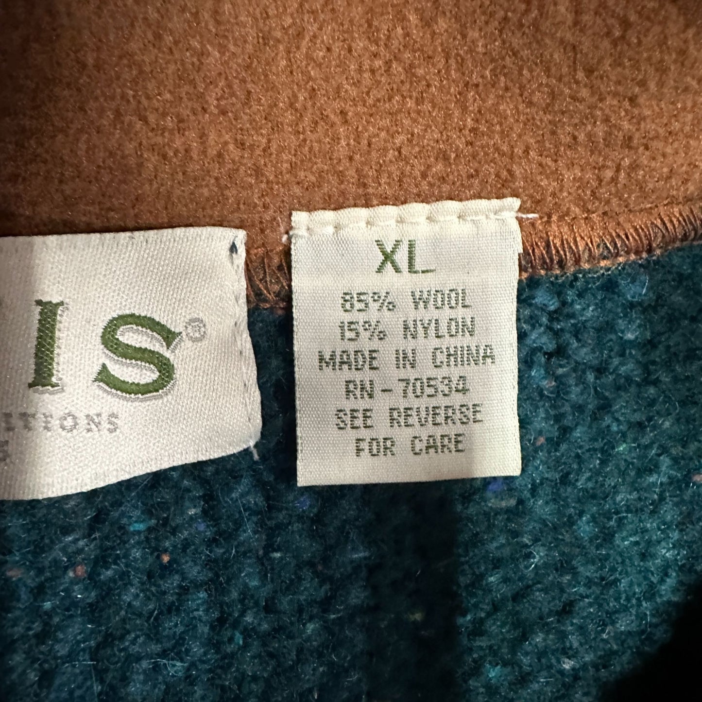 Vintage Orvis Mens XL Teal 1/4 Zip Pullover Knit Sweater Pockets Wool Blend