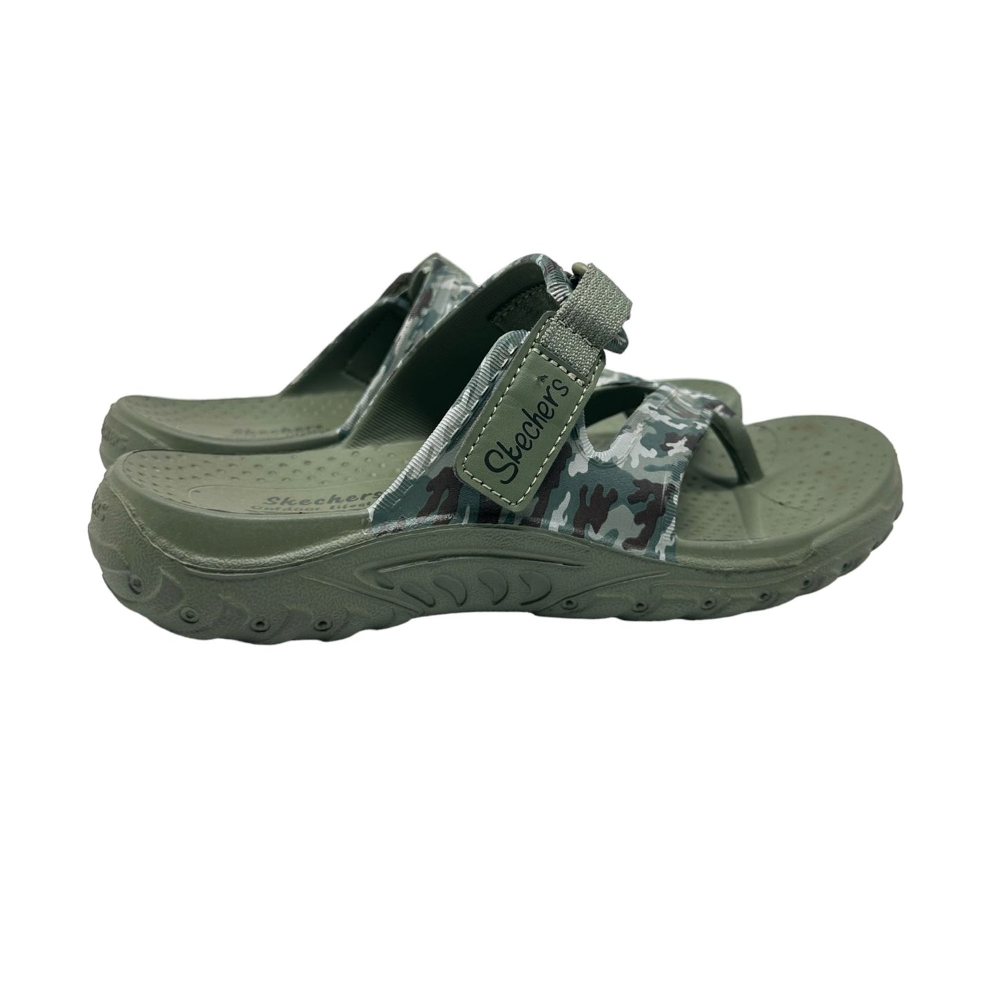 Skechers Womens 6 Foamie Reggae Camouflage Green Slip On Sandals Shoes Open Toe