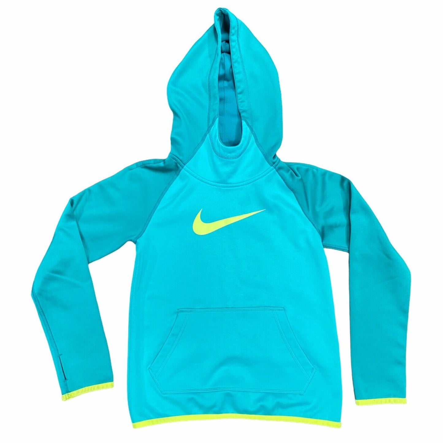 Nike Therma Fit Hoodie Sweatshirt Youth Small Blue Teal Green Thumbholes