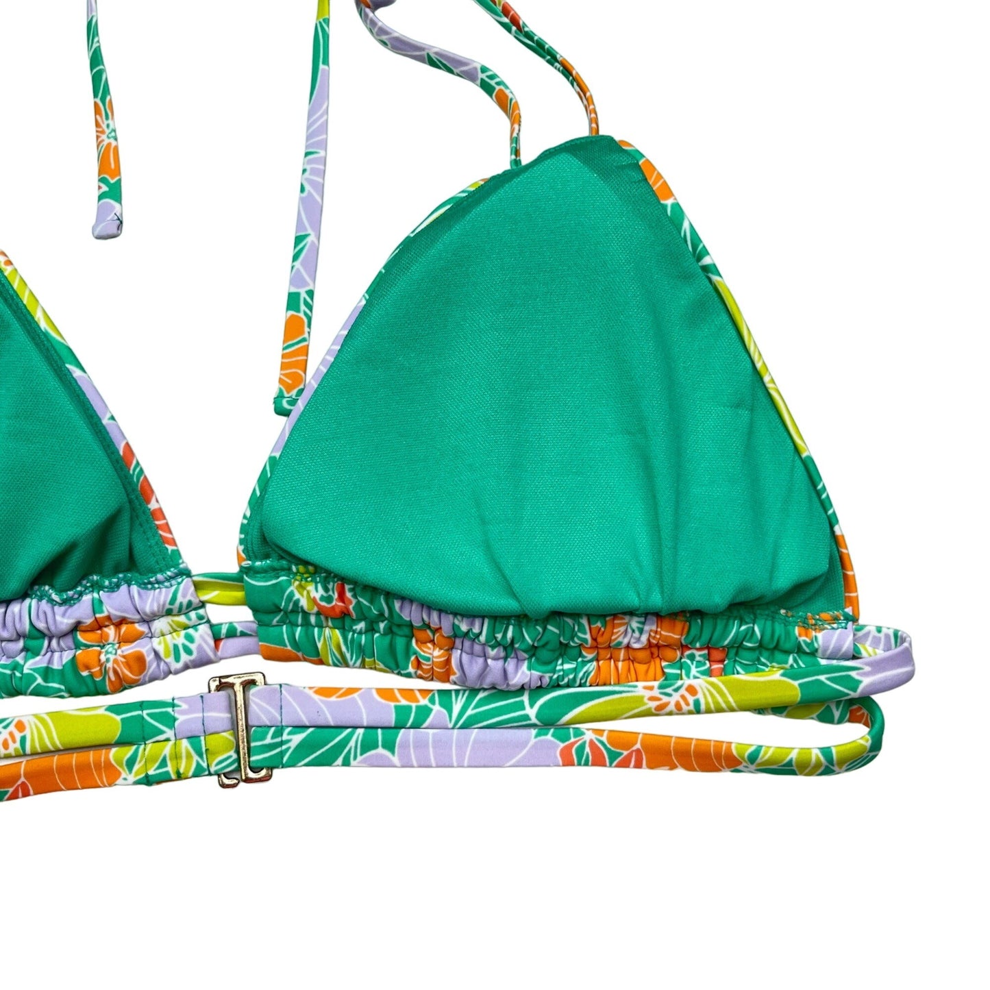 NWT Time and Tru 1XL Floral String Bikini Mid Rise Bottoms Green Bright Swimwear