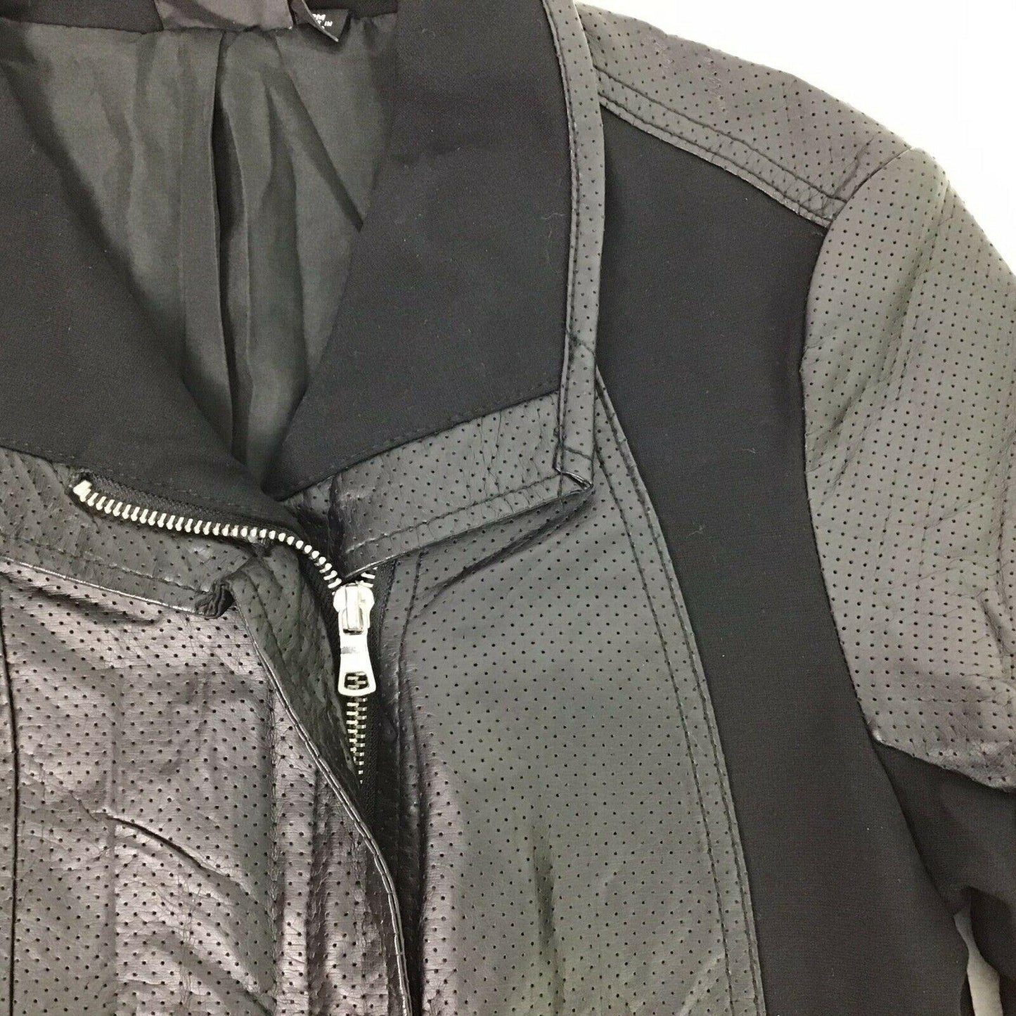 NWT A.N.A. PM Black Moto Jacket Full Zip Faux Vegan Leather Perforated Biker