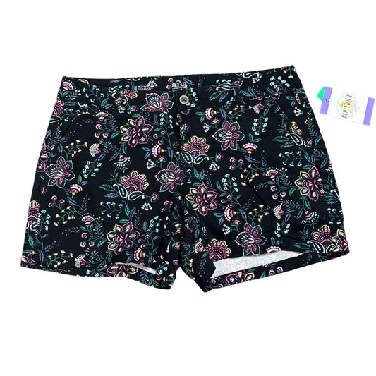 a.n.a Womens 10 Black Twill Shorts Multicolor Floral Print Belted Pockets Casual