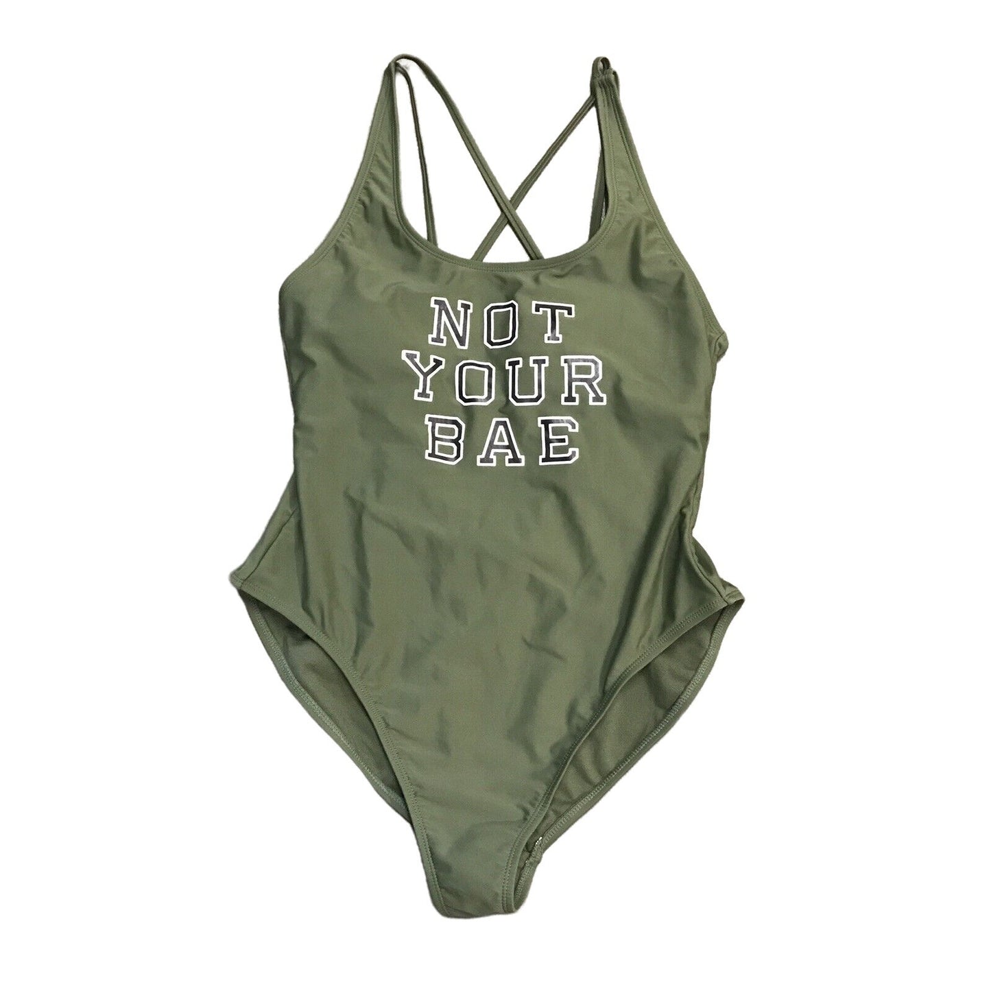 NoBo "Not Your Bae" XL 15/17 Army Green One Piece Swimsuit Strappy Swimwear