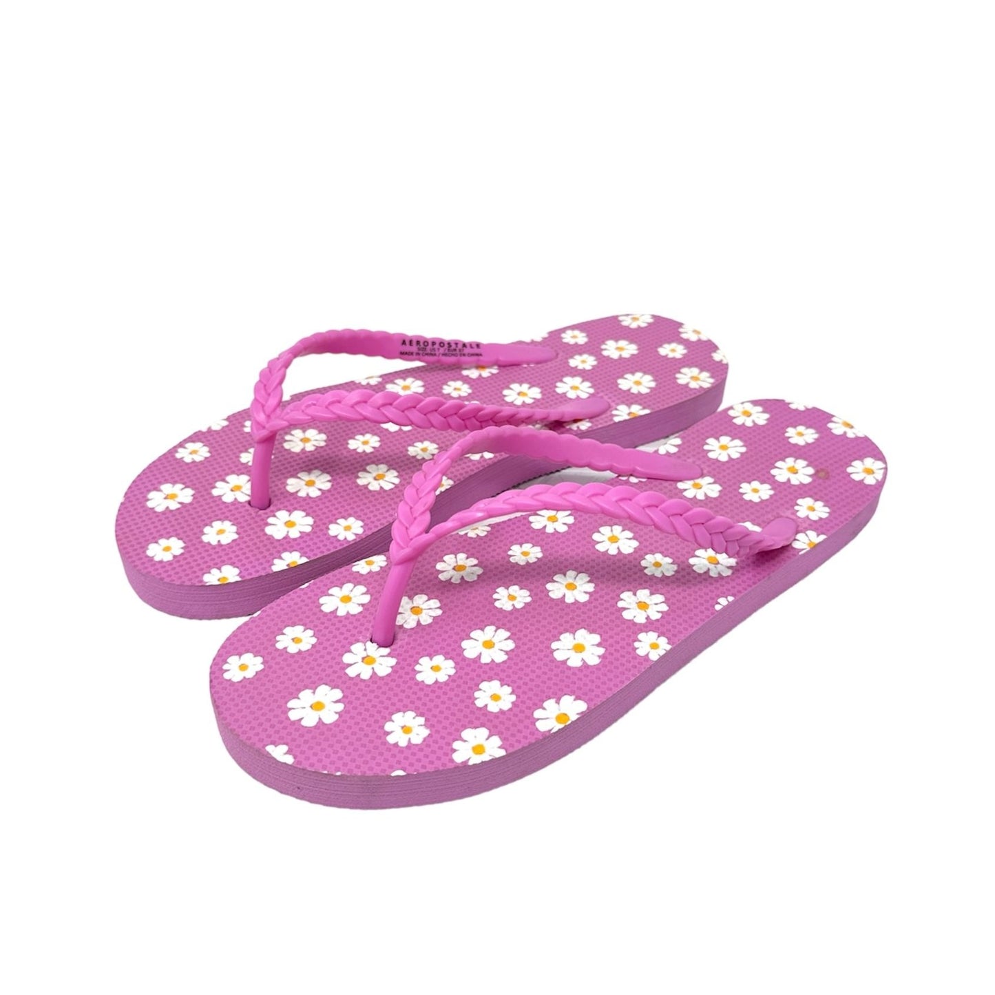 NEW Aeropostale Sandals Flip Flops 7-8 Pink Beach Shoes Floral White Daisy