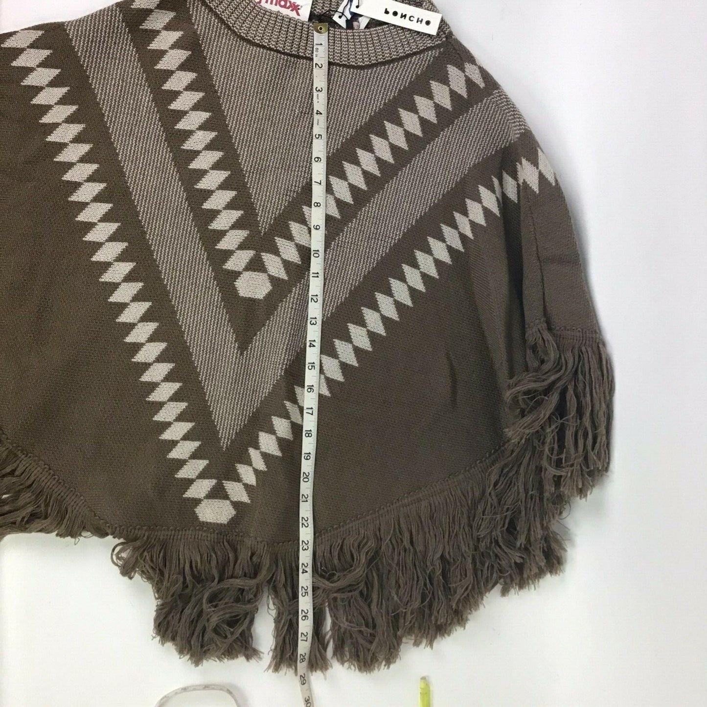 NWT Do Everything in Love Anthro Poncho Brown Fringe Sweater BOHO Festival Aztec