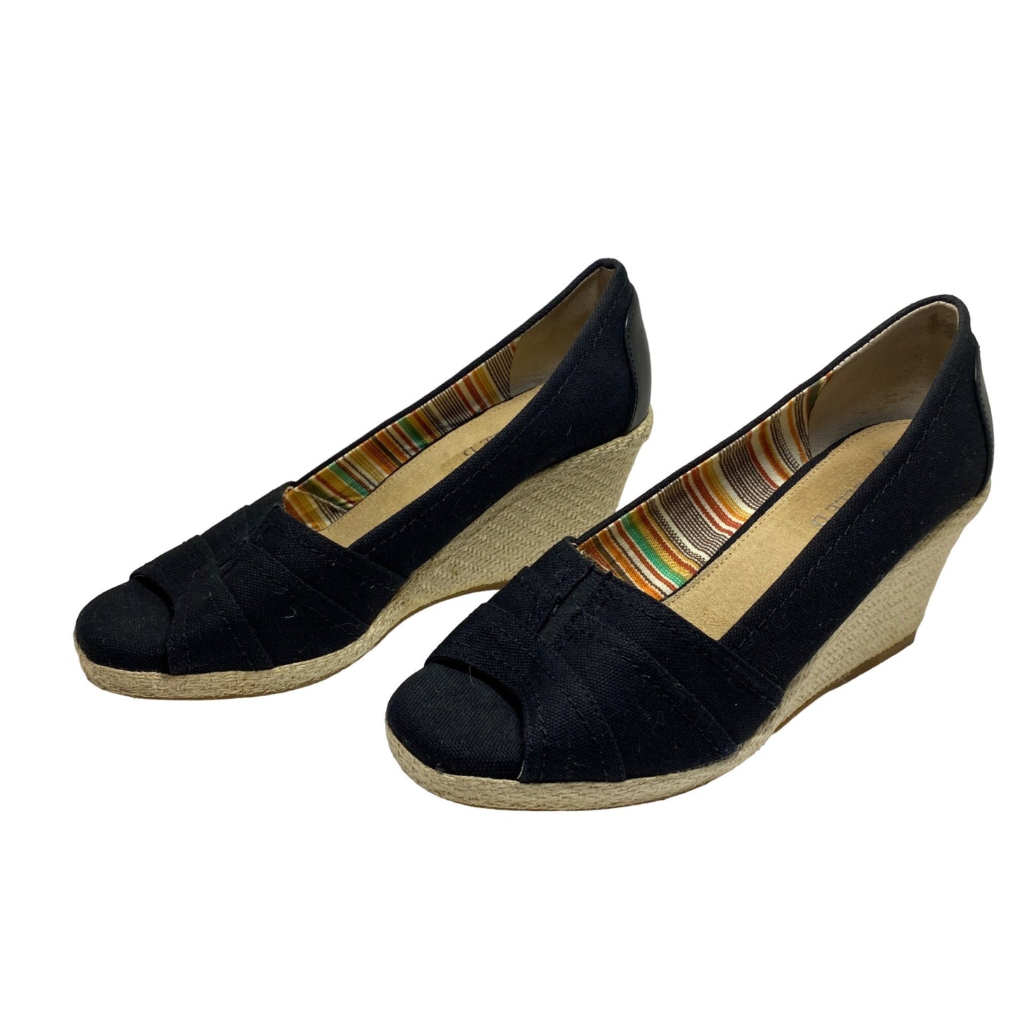 MICHELLE D 7.5 Black Espadrille Womens Open Toe Wedge Heels