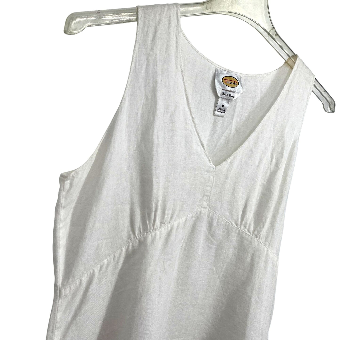 Talbots M White Linen Top Sleeveless Vneck Side Zip Lace Hem