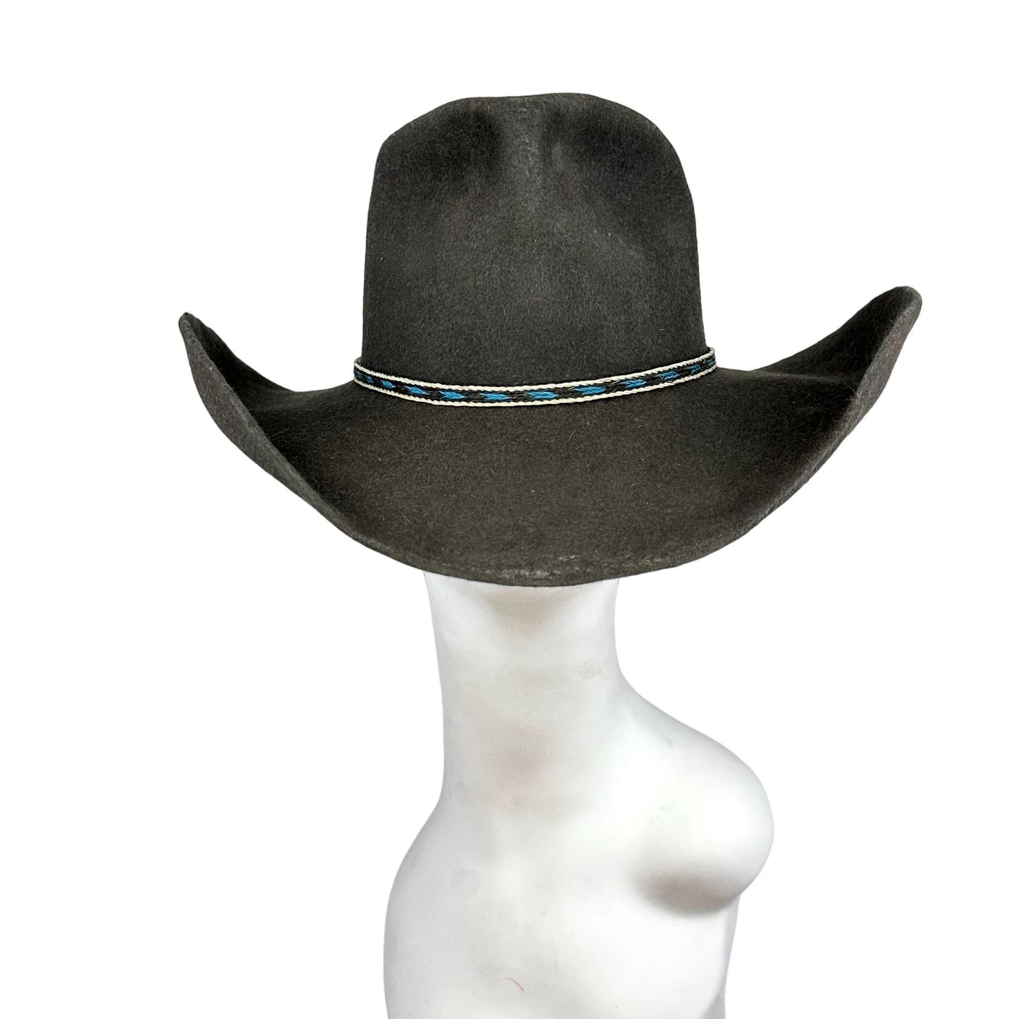 D Bar J Hat Co Brown Cowboy Hat Aussie Turquoise Band Western Made USA size 7