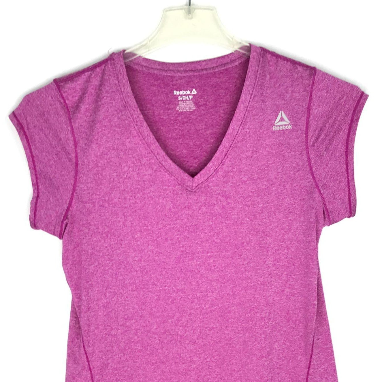 Reebok S Athletic Short Sleeve TShirt Short VNeck Heathered Pink Stretch Running